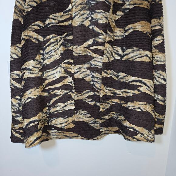 Chicos Brown Tiger Crinkle Open Front Jacket Blazer Size 2 Large - Picture 4 of 8